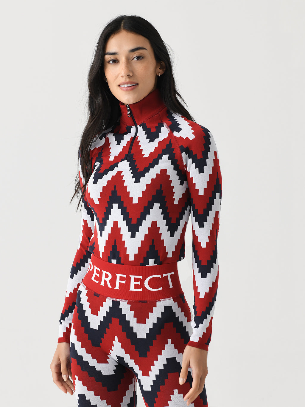 Perfect Moment Women's Jacquard Quarter-Zip Base Layer Top - Saint Bernard