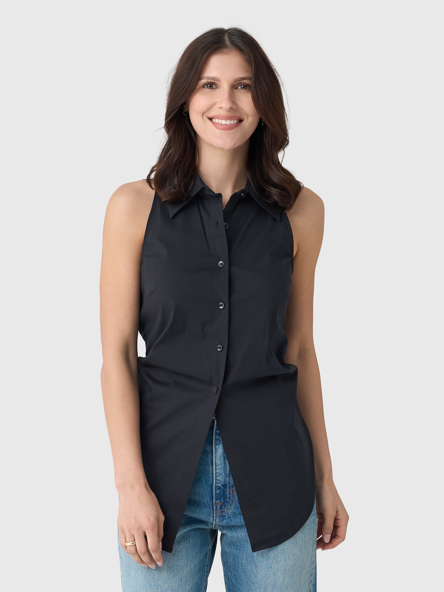 Simon Miller Women's Loch Sleeveless Poplin Button-Down Shirt - Saint Bernard