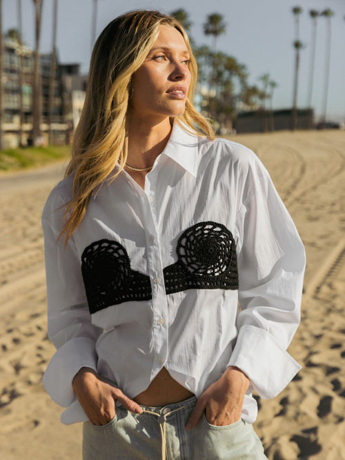 Simon Miller Women's Maren Poplin Crochet Button-Down Shirt