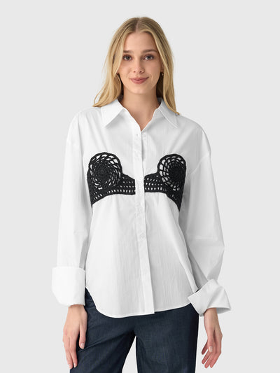 Simon Miller Women's Maren Poplin Crochet Button-Down Shirt - Saint Bernard