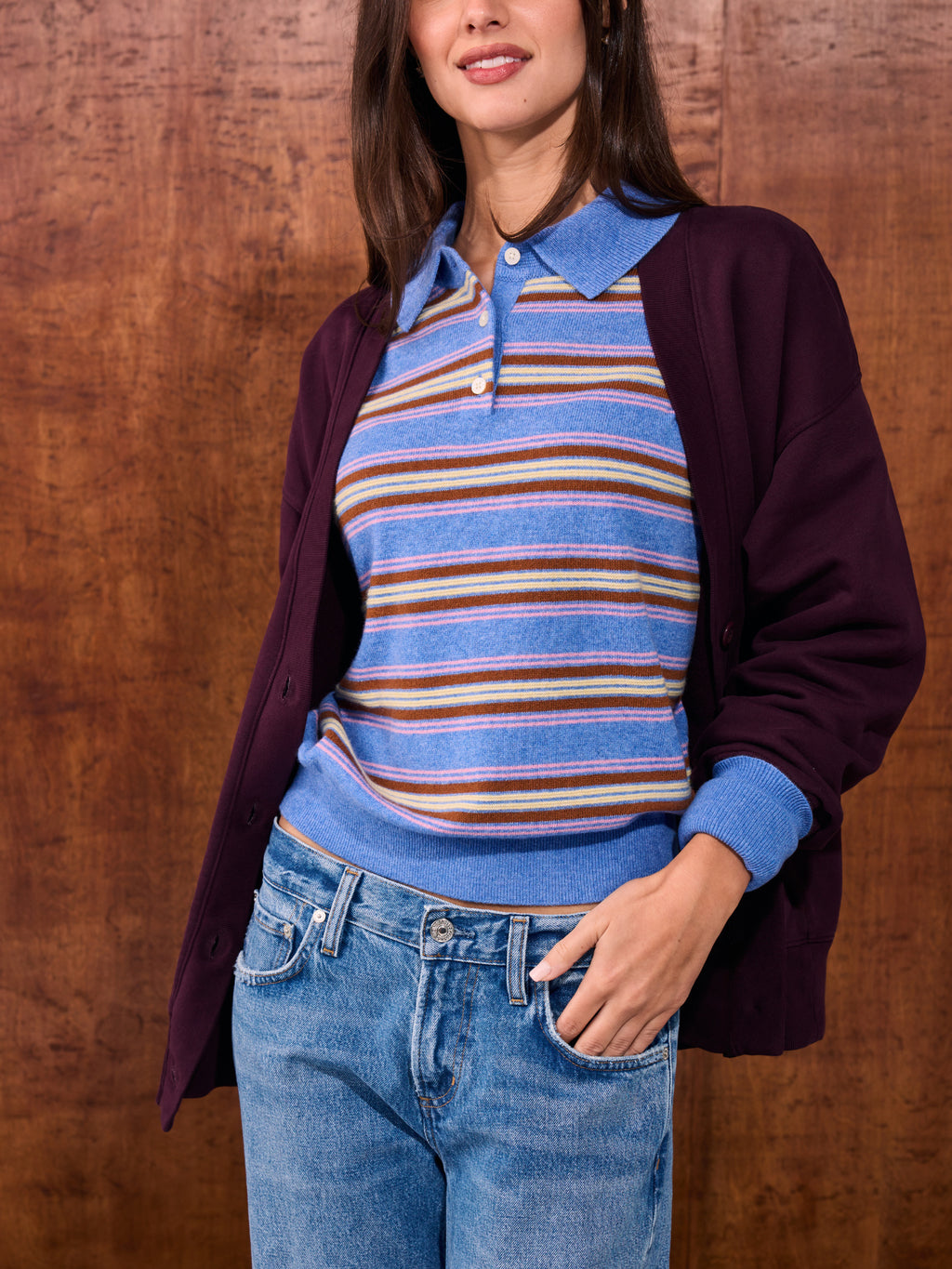 Guest In Residence Women's Collegiate Stripe Polo - Saint Bernard