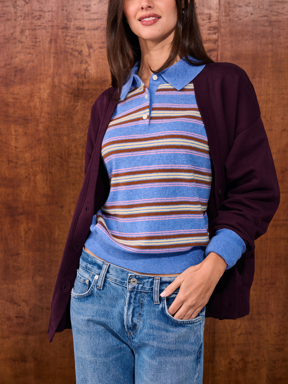 Guest In Residence Women's Collegiate Stripe Polo - Saint Bernard