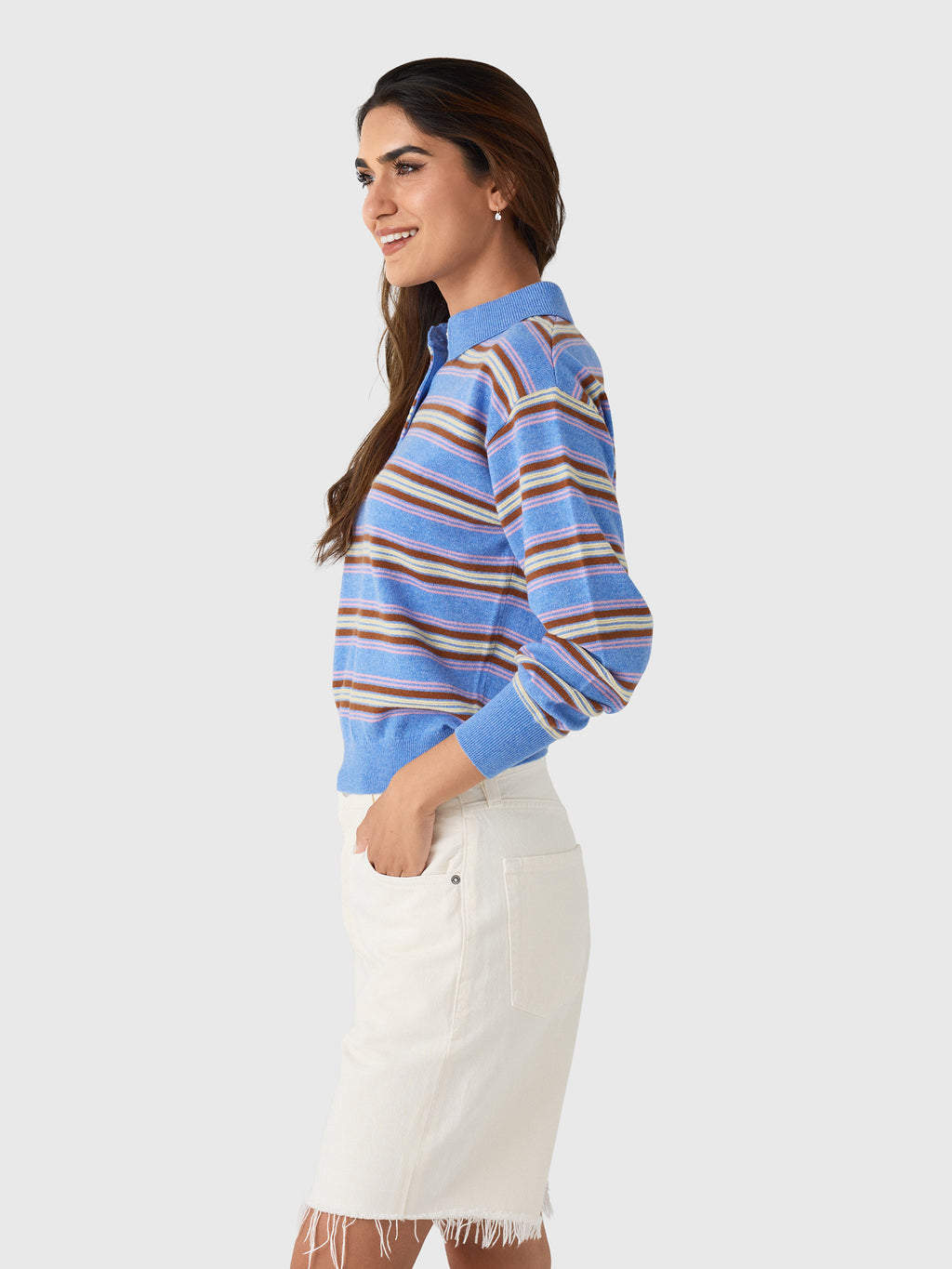 Guest In Residence Women's Collegiate Stripe Polo - Saint Bernard