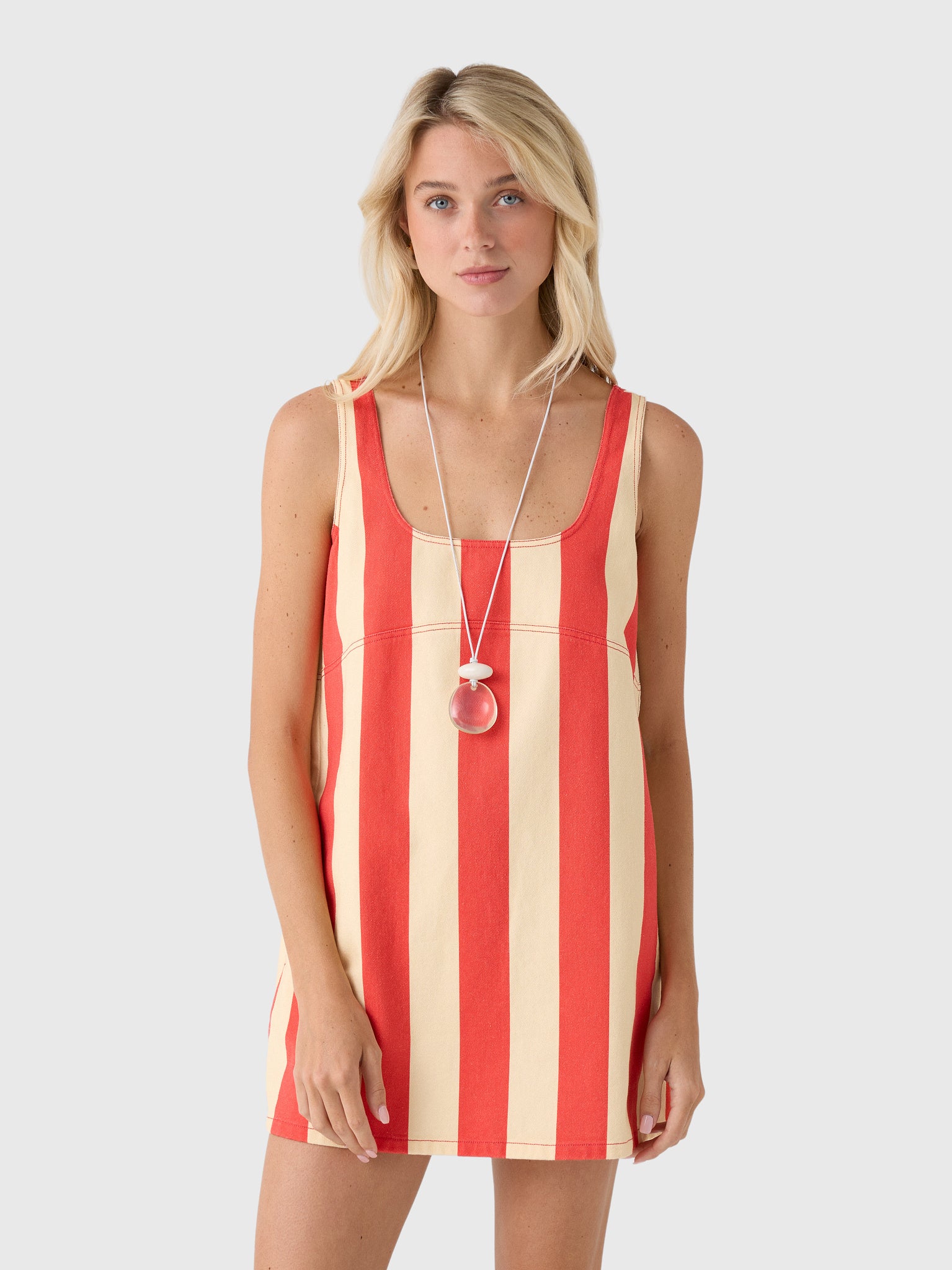 SIMONMILLER Sahara Striped Denim Dress in Red,Ivory
