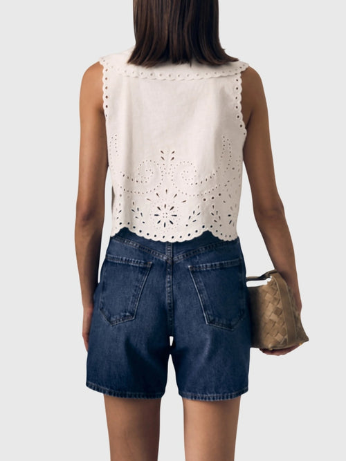 Le Jean Women's Embroidered Eyelet Sailor Top
