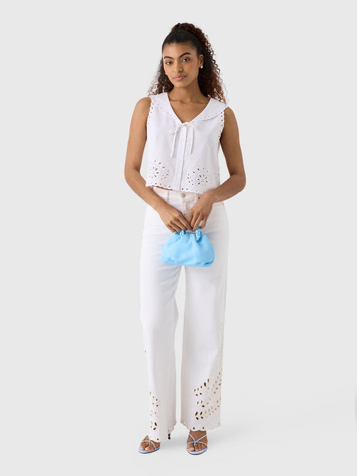 Le Jean Women's Embroidered Eyelet Sailor Top