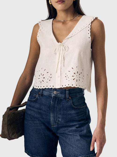Le Jean Women's Embroidered Eyelet Sailor Top