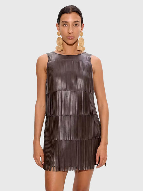Simon Miller Women's Sina Vegan Leather Fringe Dress - Saint Bernard