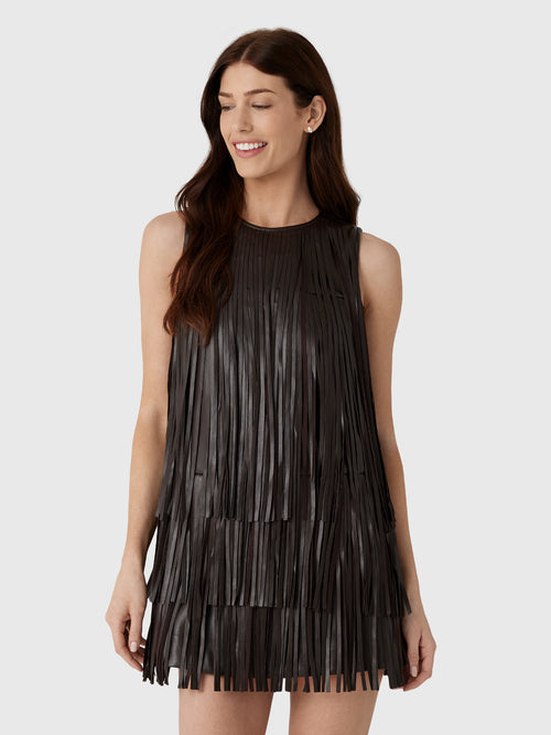 Simon Miller Women's Sina Vegan Leather Fringe Dress - Saint Bernard