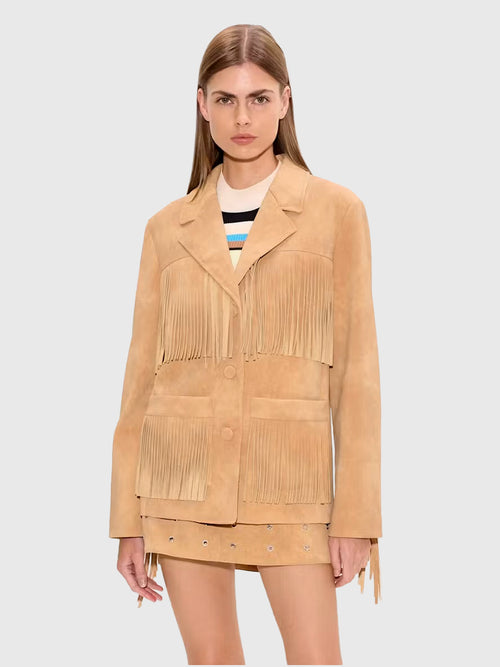 Simon Miller Women's Mabel Vegan Leather Fringe Jacket - Saint Bernard