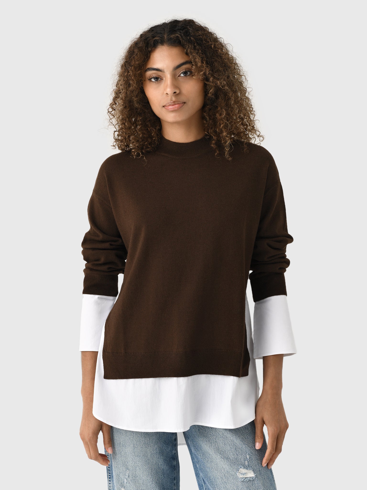 Simon Miller Women's Pip Poplin Combo Sweater - Saint Bernard
