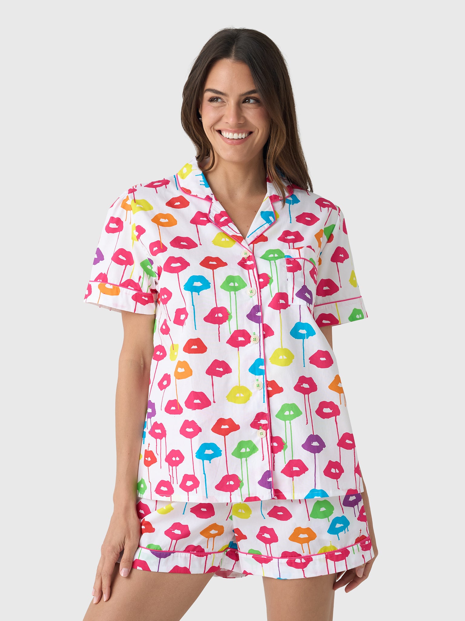Sant And Abel Women's Drippy Lips Short Pajama Set - Saint Bernard