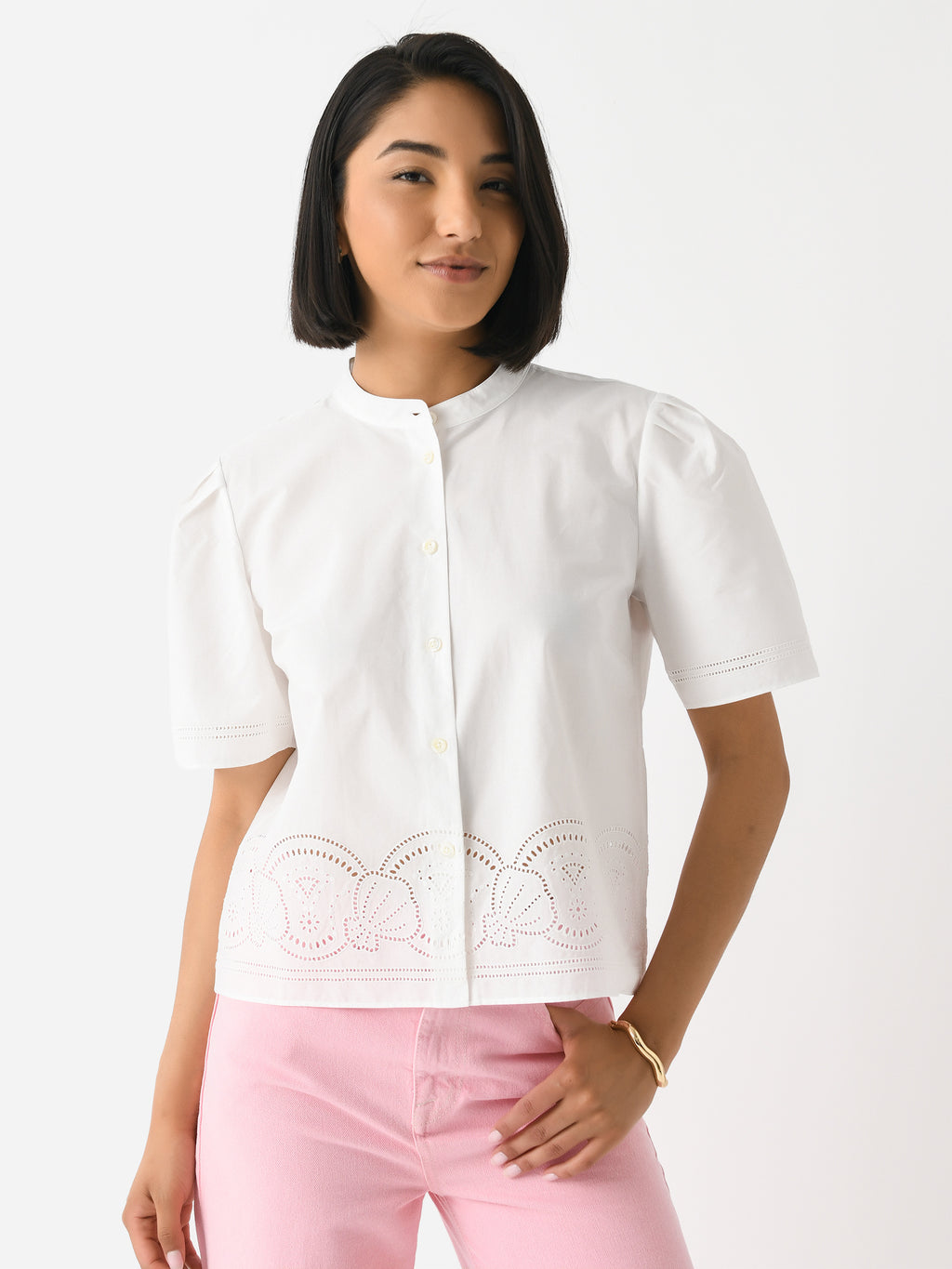 Frame Women's Embroidered Short Sleeve Shirt - Saint Bernard