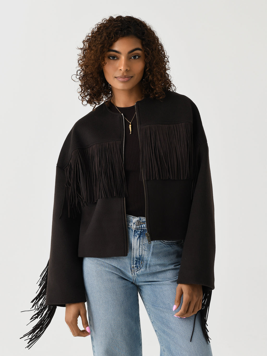 Frame Women's Mix Suede Fringe Coat - Saint Bernard