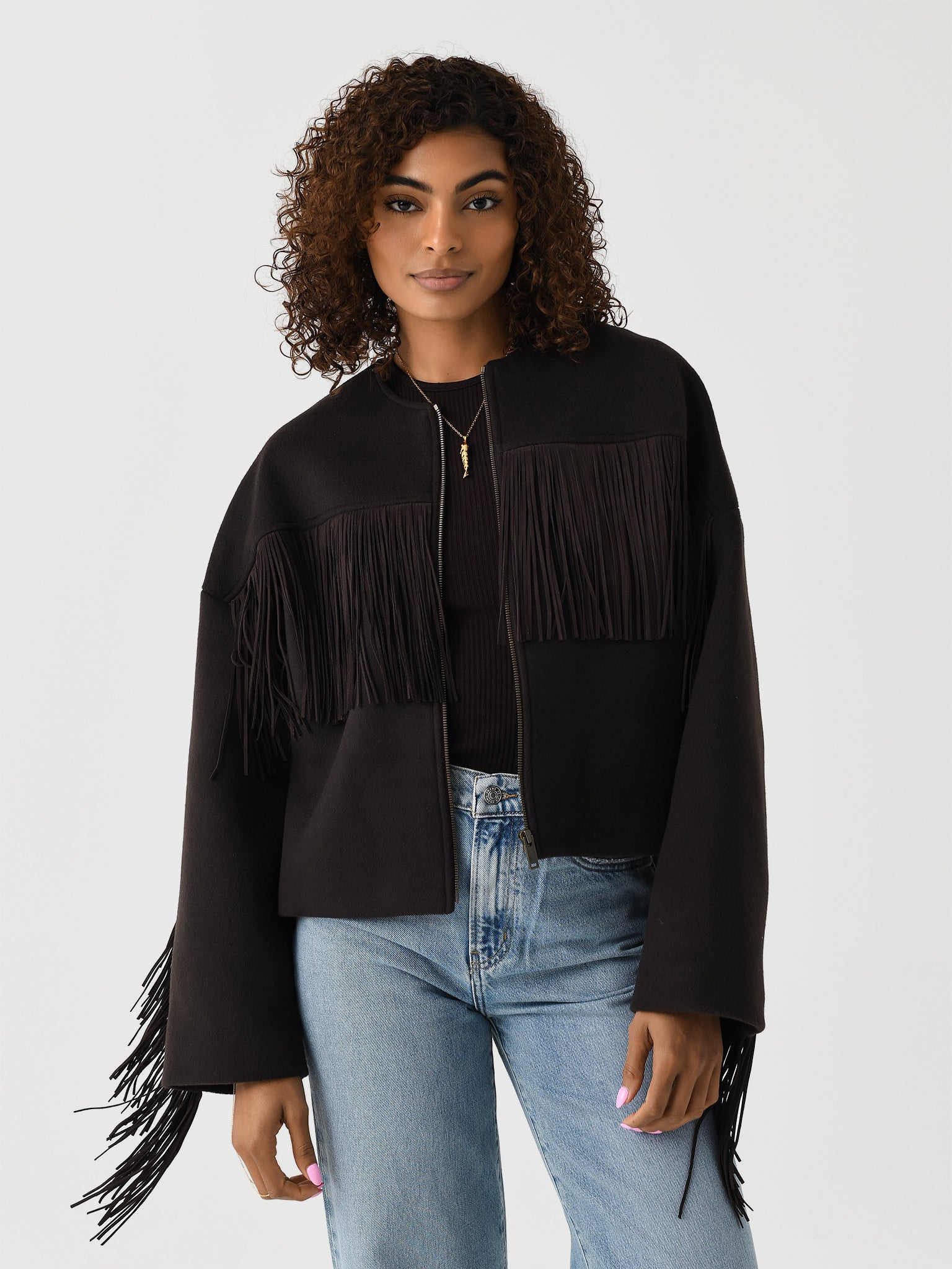 Frame Women's Mix Suede Fringe Coat - Saint Bernard