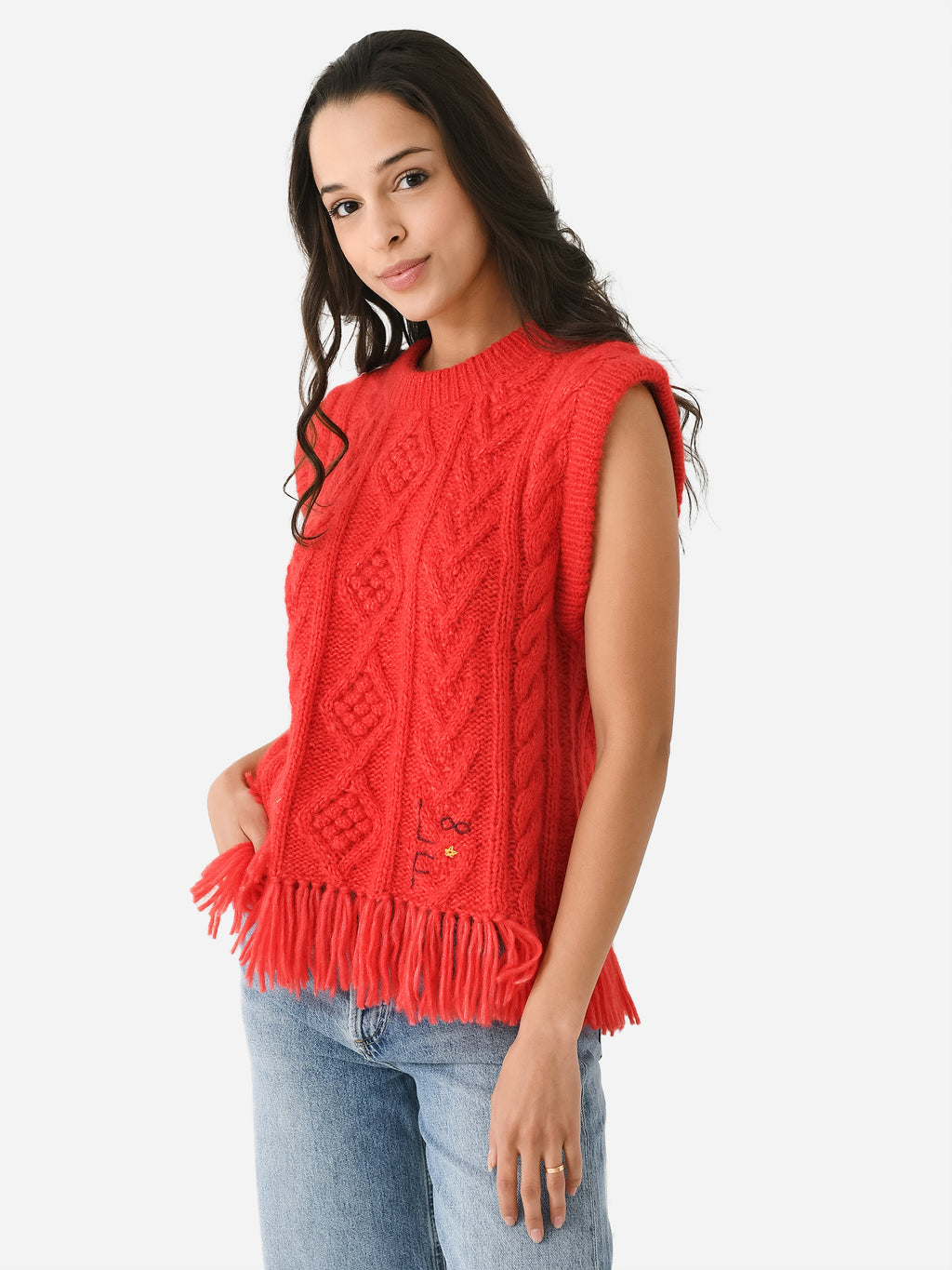 Lingua Franca Women's Mavis Fringe Knit Vest - Saint Bernard