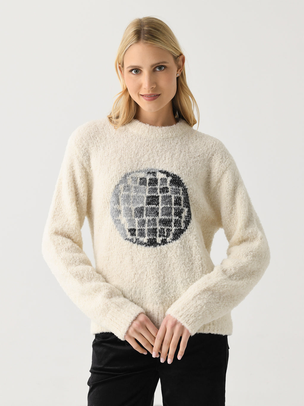 Lingua Franca Women's Hand Knit Disco Ball Crew Sweater - Saint Bernard