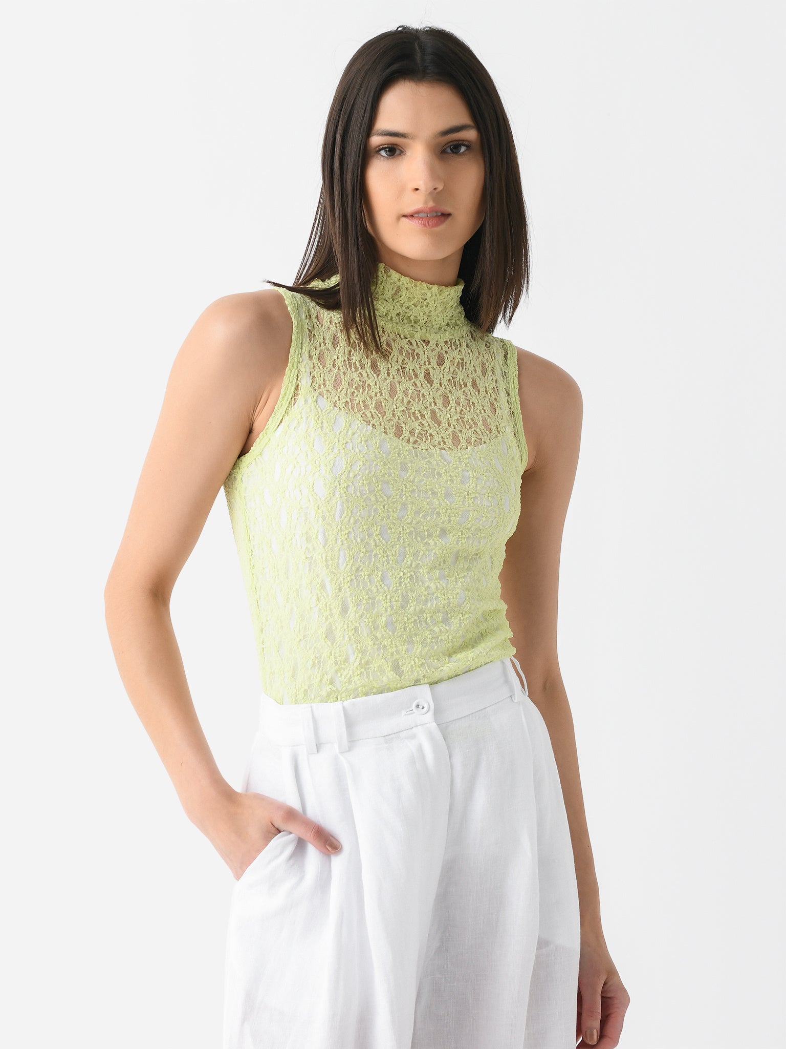 Frame Women's Mesh Mockneck Top - Saint Bernard