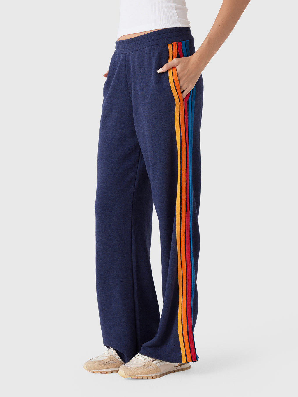 Aviator Nation Women's 5 Stripe Wide Leg Pocket Sweatpant - Saint Bernard