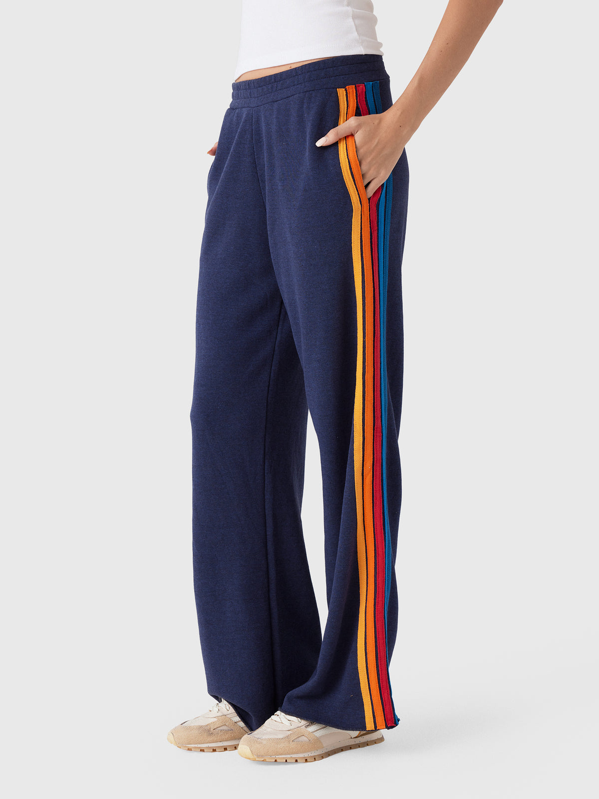 Aviator Nation Women's 5 Stripe Wide Leg Pocket Sweatpant - Saint Bernard