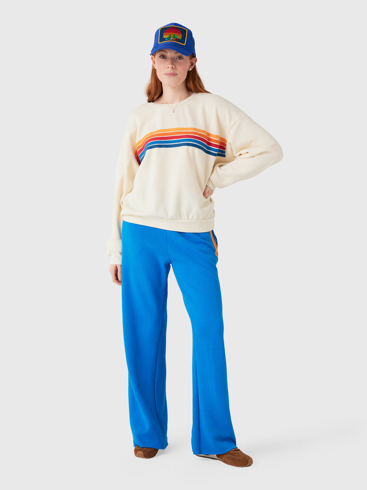 Aviator Nation Women's 5 Stripe Wide Leg Pocket Sweatpant - Saint Bernard