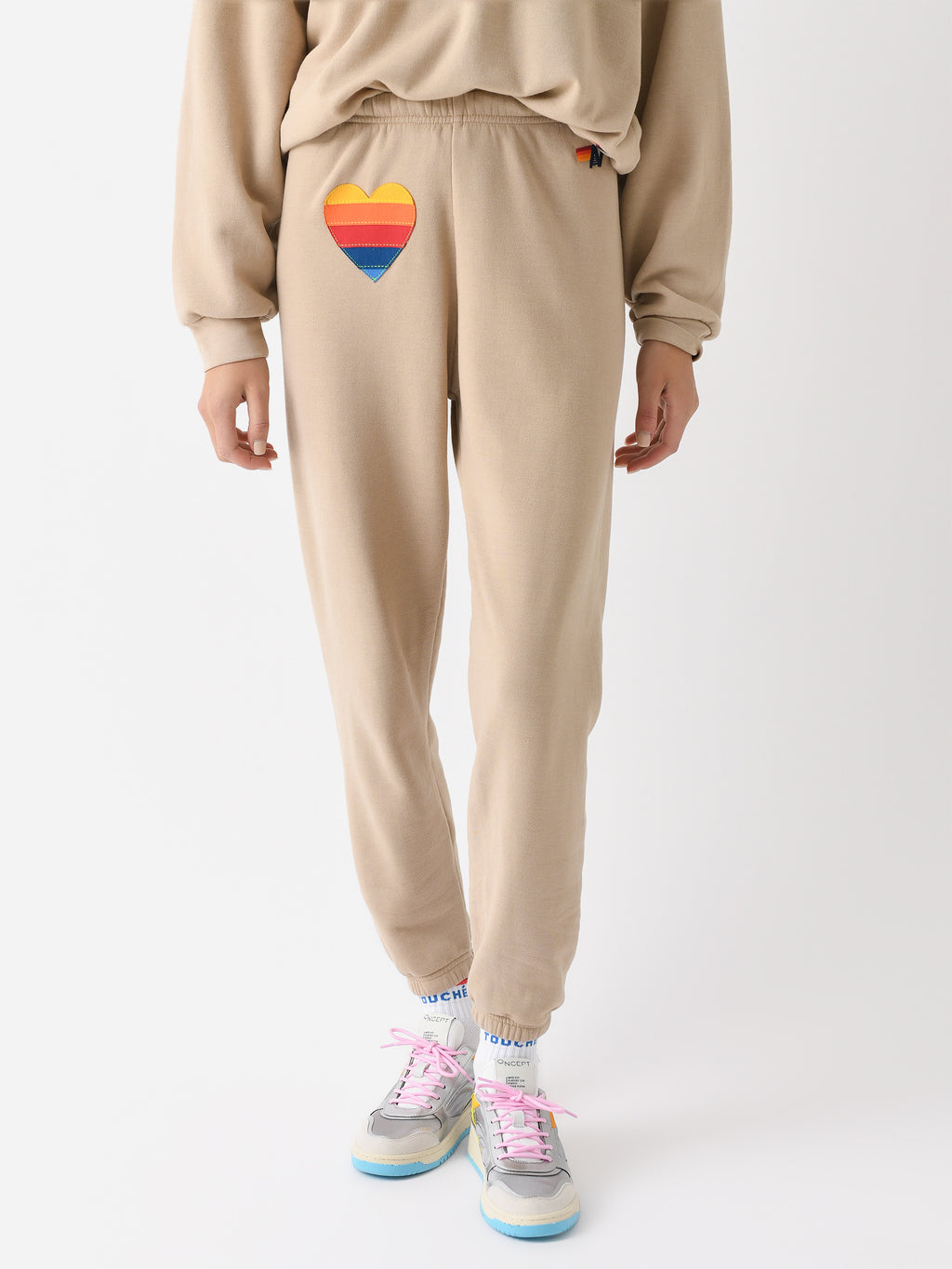 Aviator Nation Women's Rainbow Heart Stitch Sweatpant - Saint Bernard