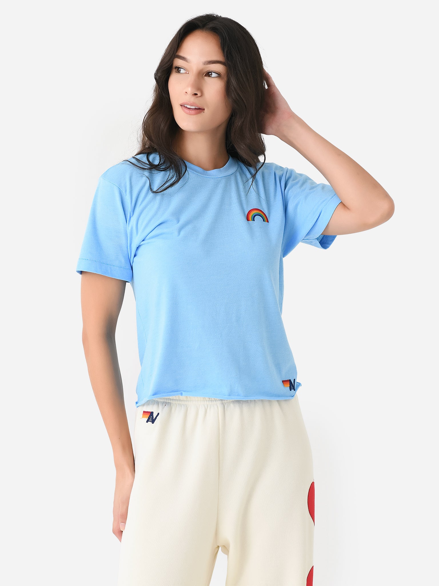 Aviator Nation Women's Rainbow Embroidery Boyfriend Tee - Saint Bernard