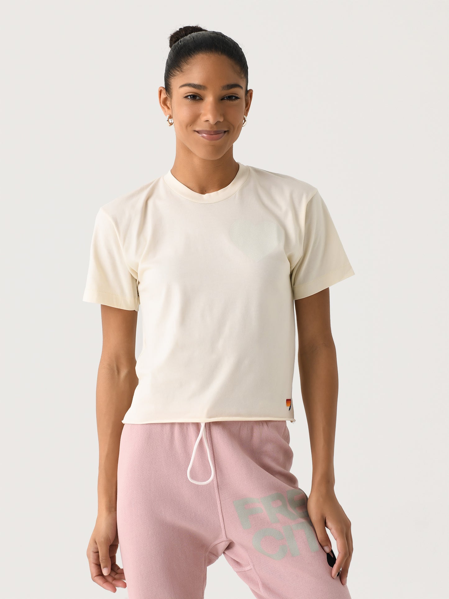 Aviator Nation Women's Glitter Heart Boyfriend Tee - Saint Bernard