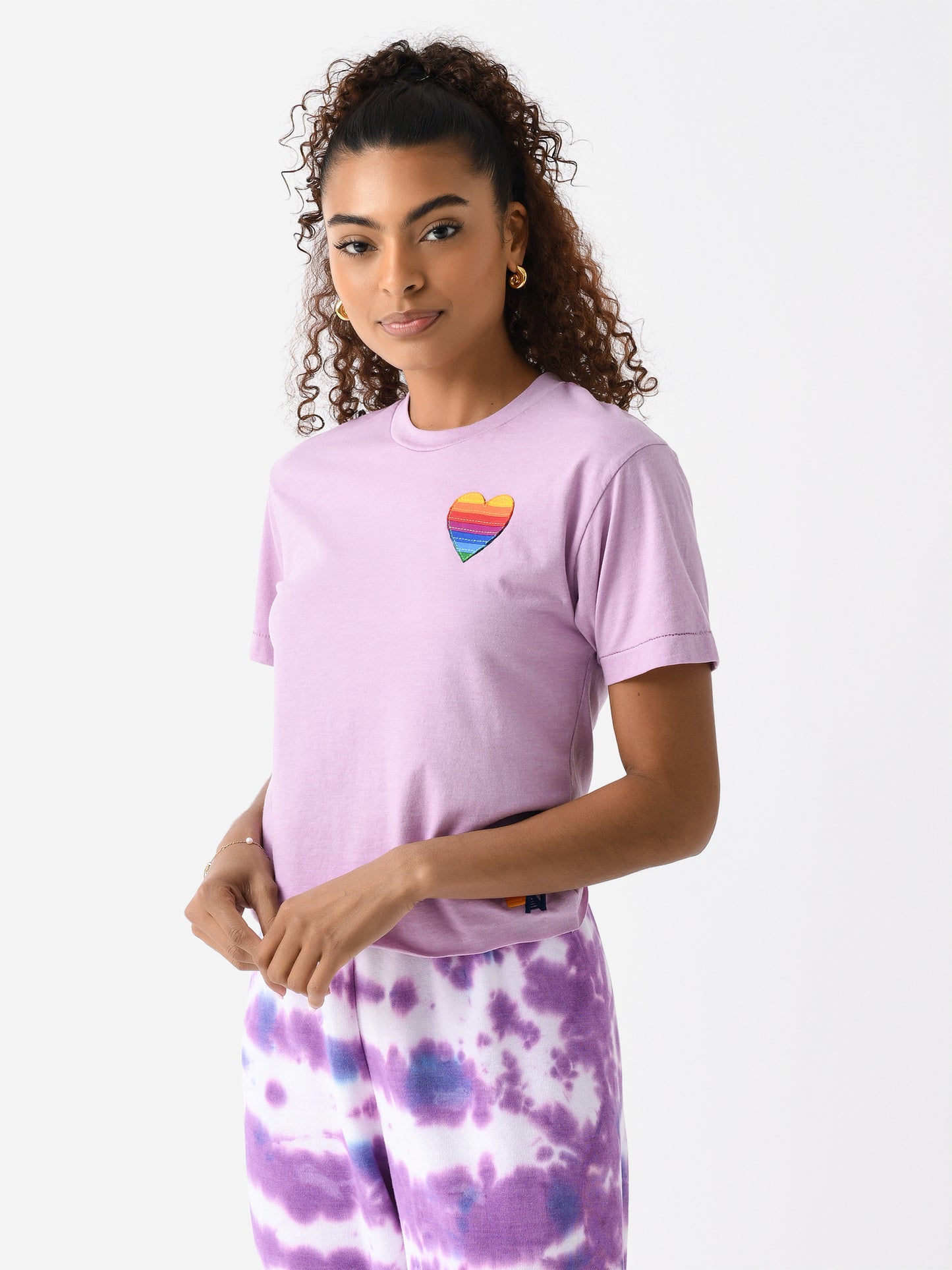 Aviator Nation Women's Rainbow Heart Stitch Boyfriend Tee - Saint Bernard