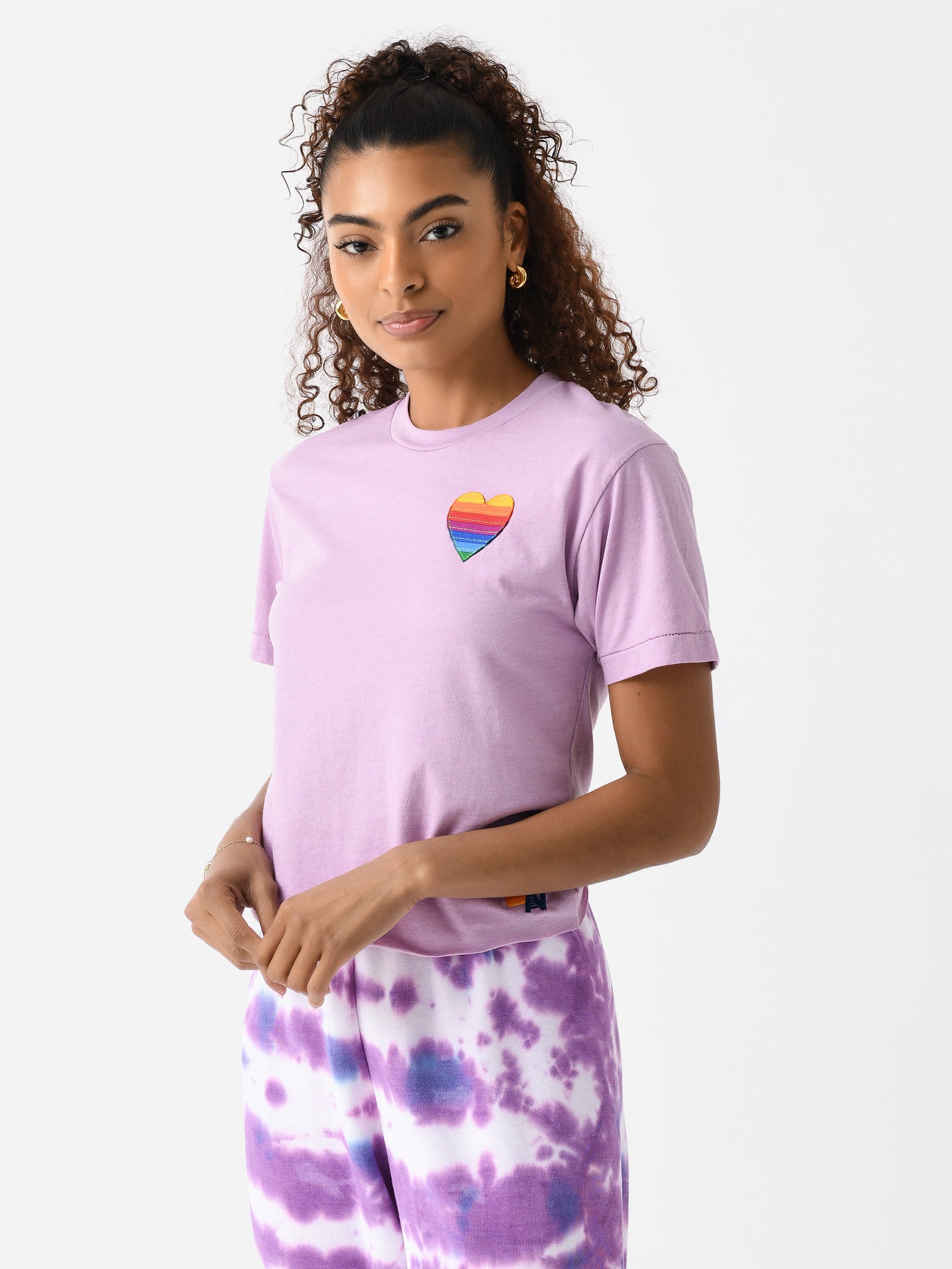 Aviator Nation Women's Rainbow Heart Stitch Boyfriend Tee - Saint Bernard