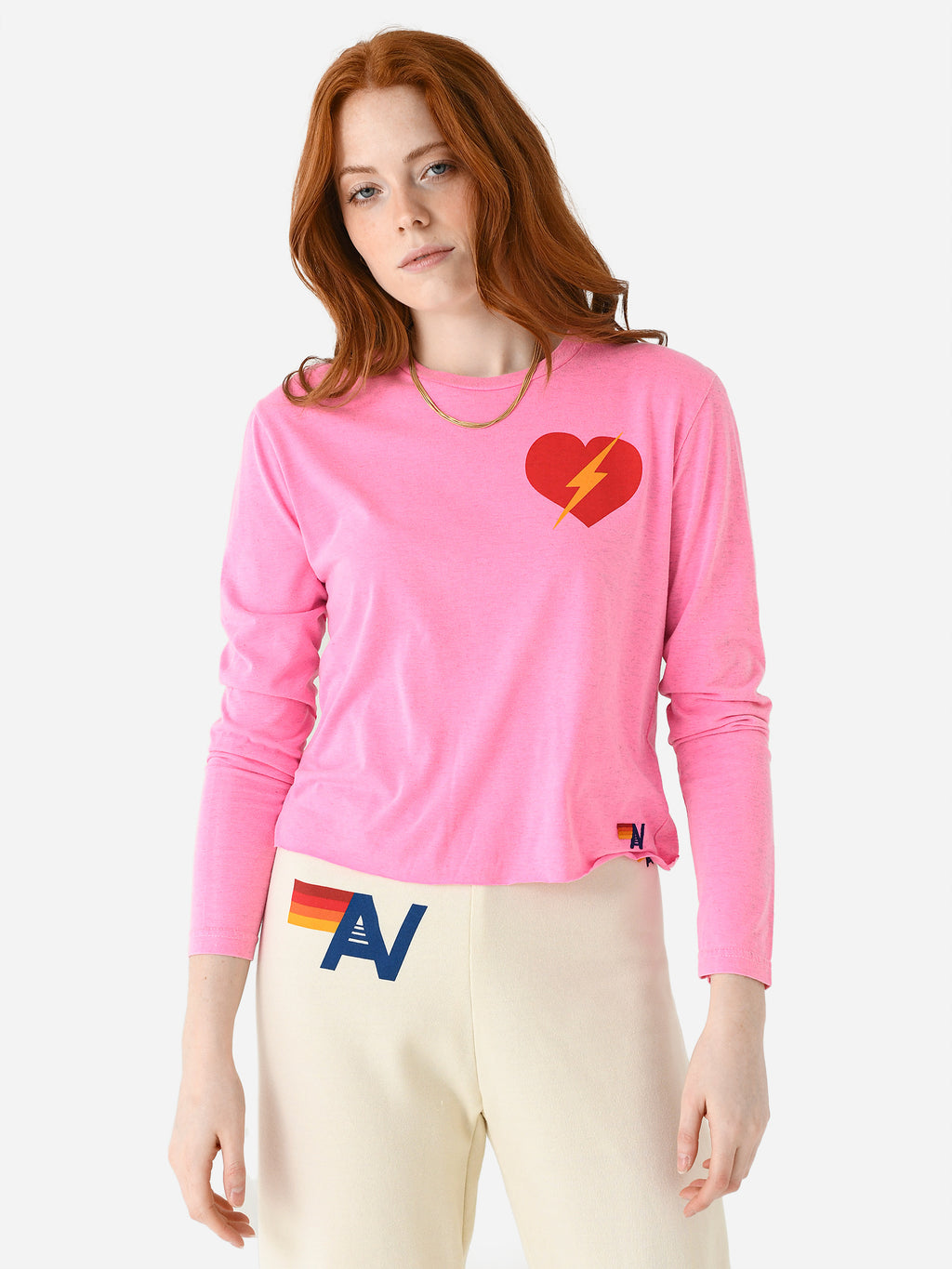 Aviator Nation Women's Bolt Heart Long Sleeve Boyfriend Tee - Saint Bernard