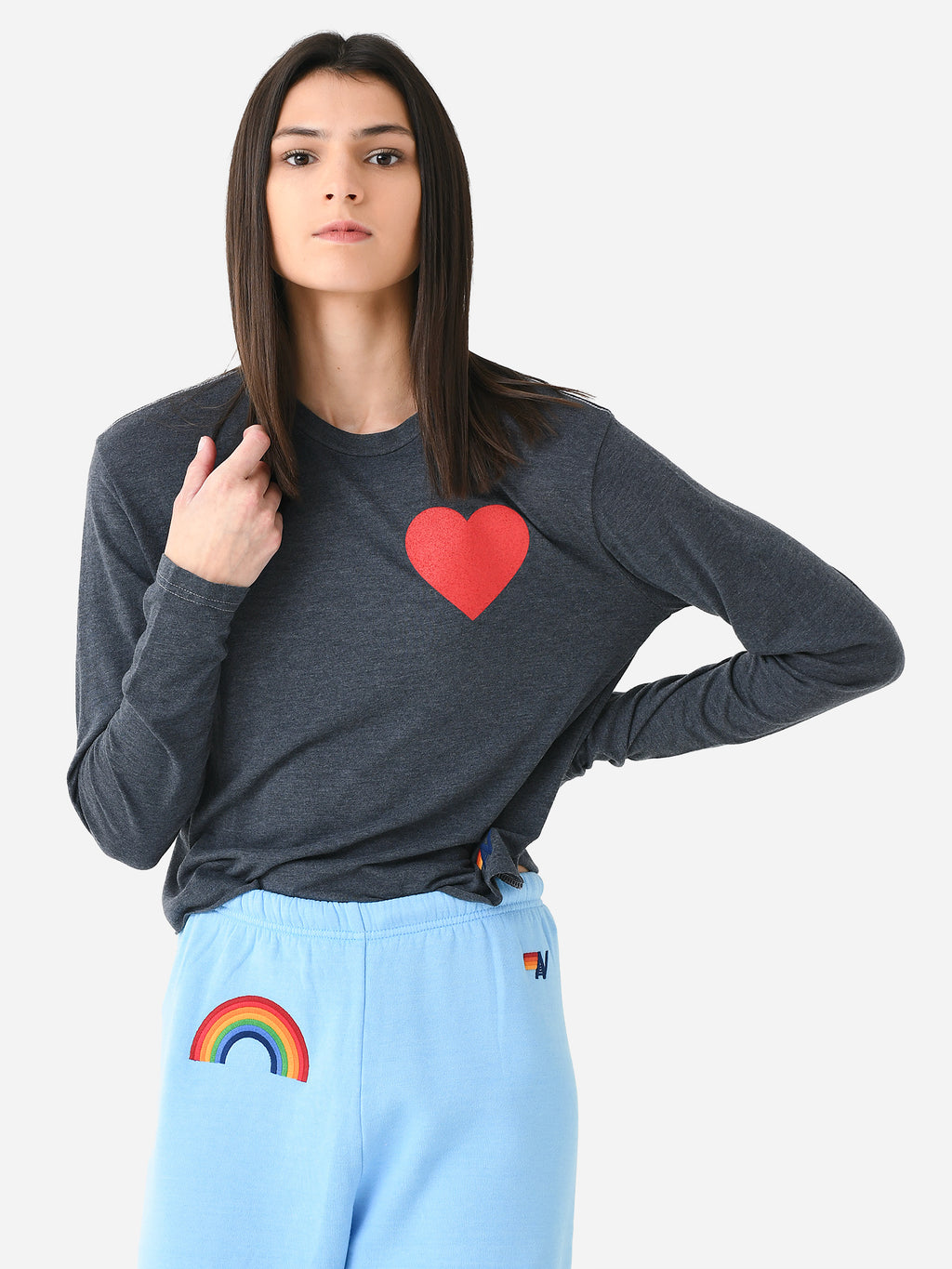 Aviator Nation Women's Heart Print Long Sleeve Boyfriend Tee - Saint Bernard