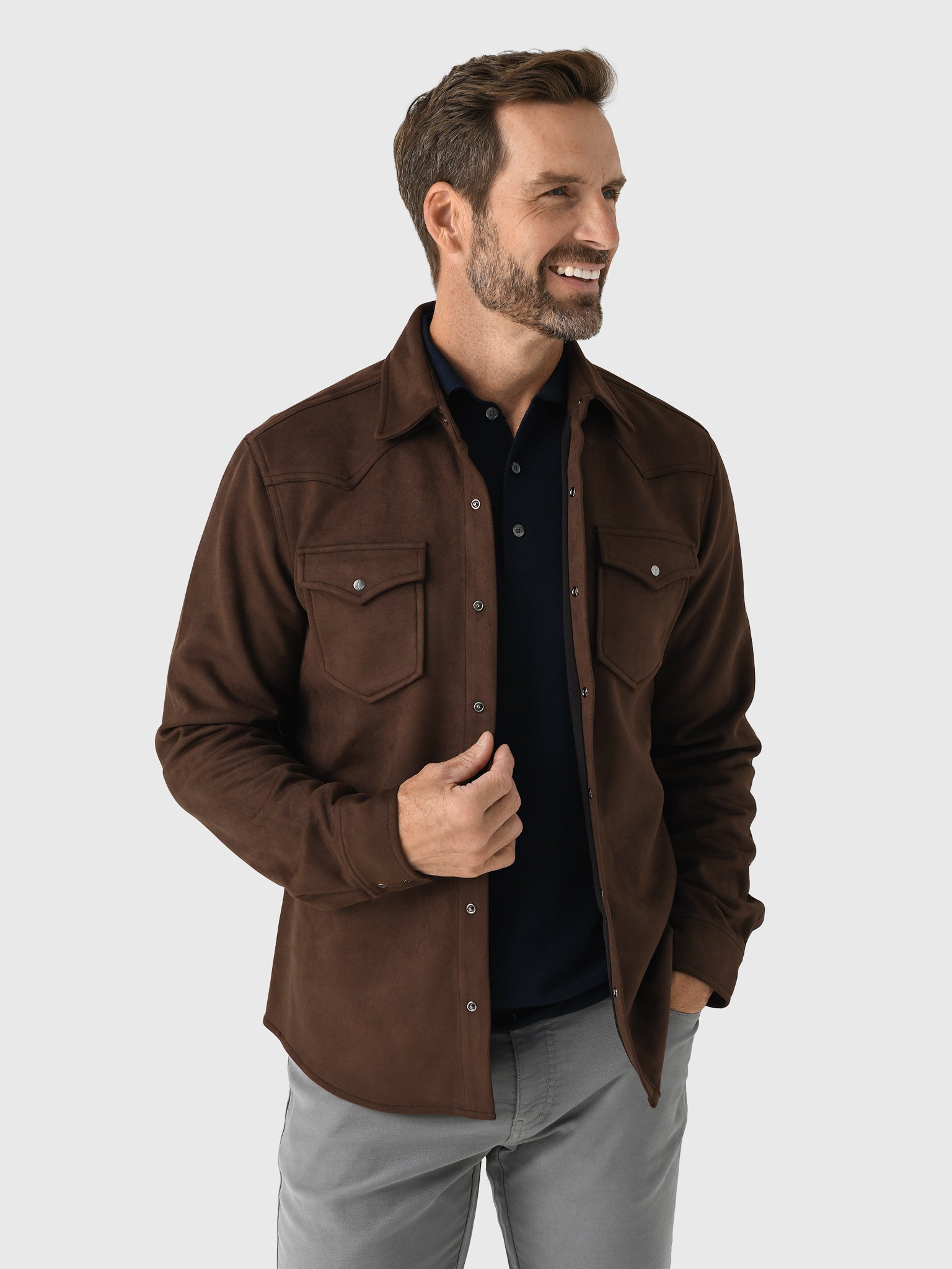 RYE51 Men's The Wyatt Microsuede Shirt Jacket - Saint Bernard