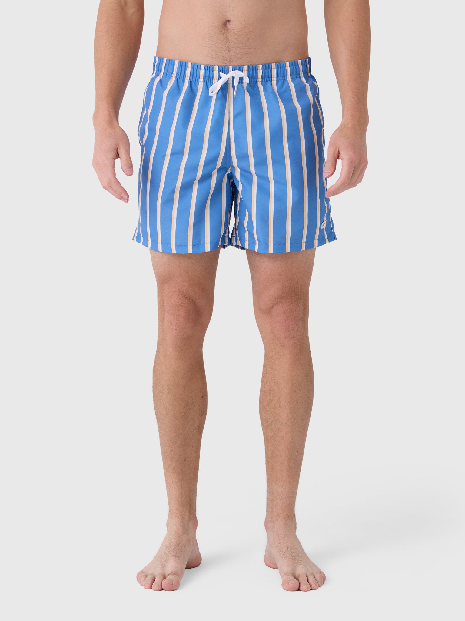 Bather Men's Yellow & White Fine Stripe Swim Trunk - Saint Bernard