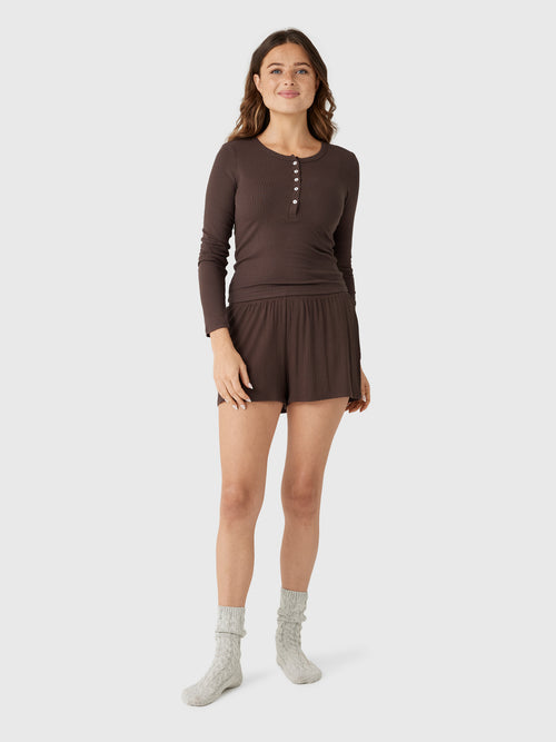 Z Supply Women's Just Right Rib Henley Top - Saint Bernard