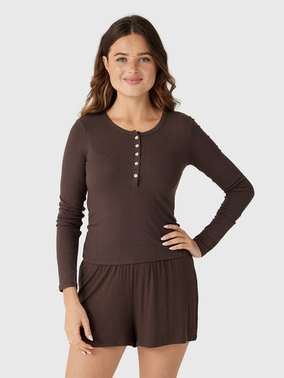 Z Supply Women's Just Right Rib Henley Top - Saint Bernard