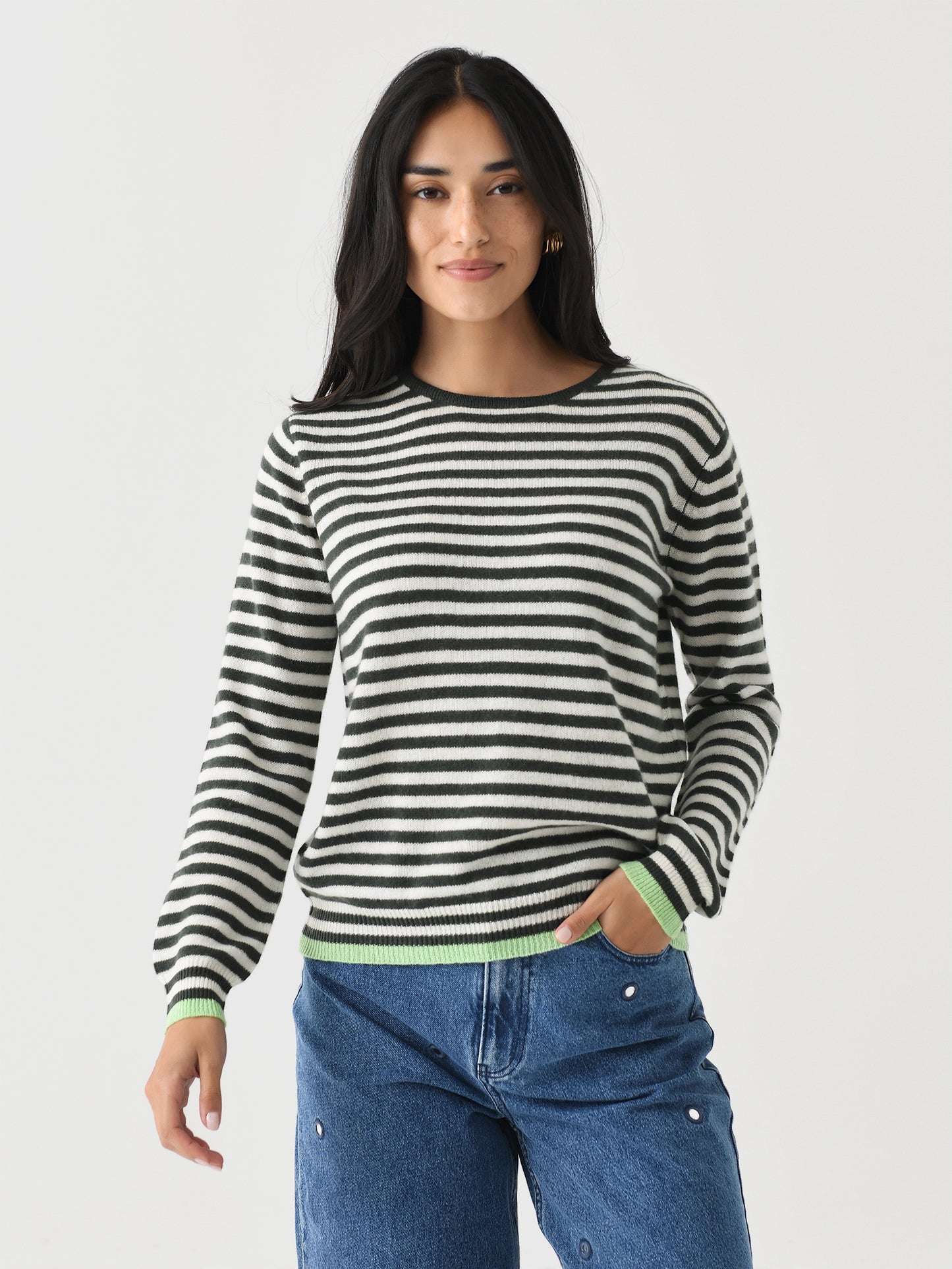 Jumper 1234 Women's Tipped Little Stripe Crew Sweater - Saint Bernard