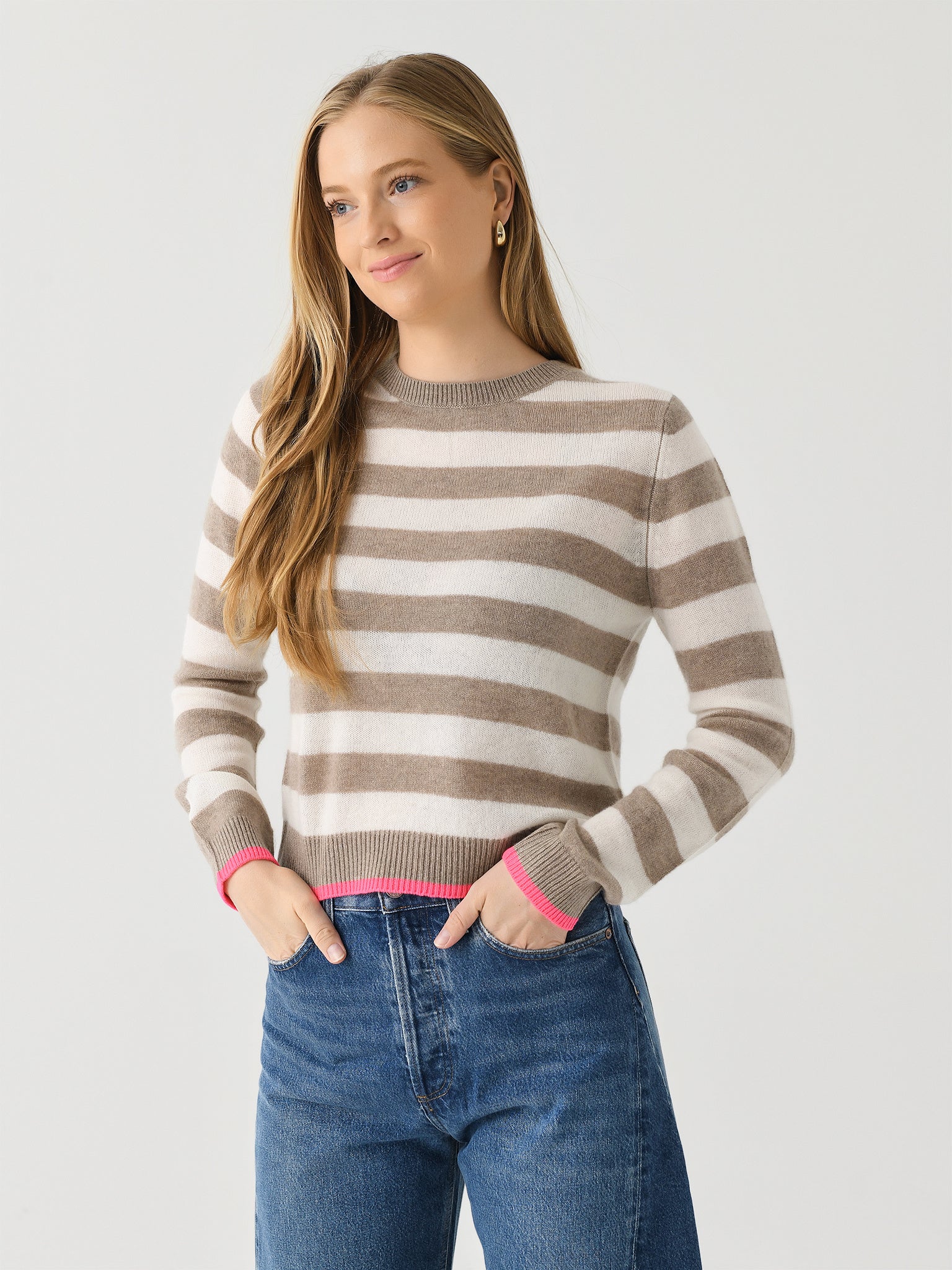 Jumper 1234 Women's Tipped Stripe Crew Sweater - Saint Bernard