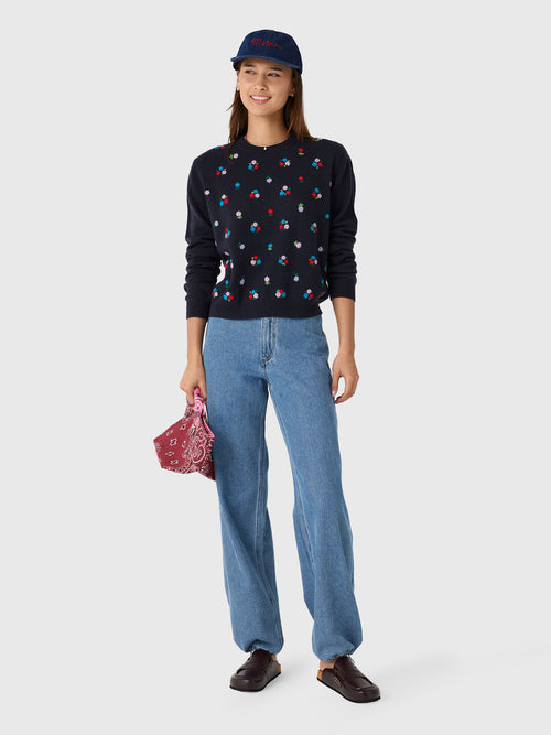 Jumper 1234 Women's Embroidered Floral Crew Sweater