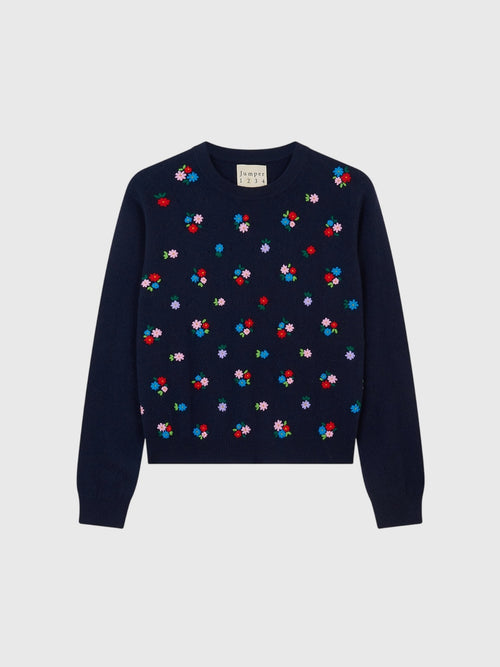 Jumper 1234 Women's Embroidered Floral Crew Sweater