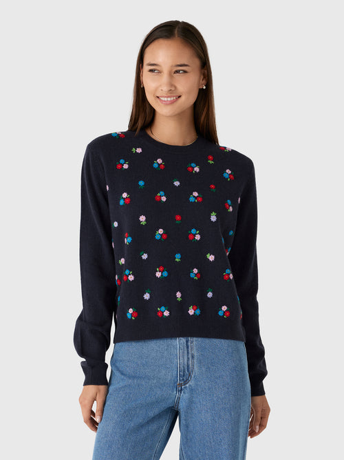 Jumper 1234 Women's Embroidered Floral Crew Sweater