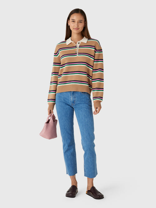 Jumper 1234 Women's Tipping Stripe Rugby Sweater - Saint Bernard