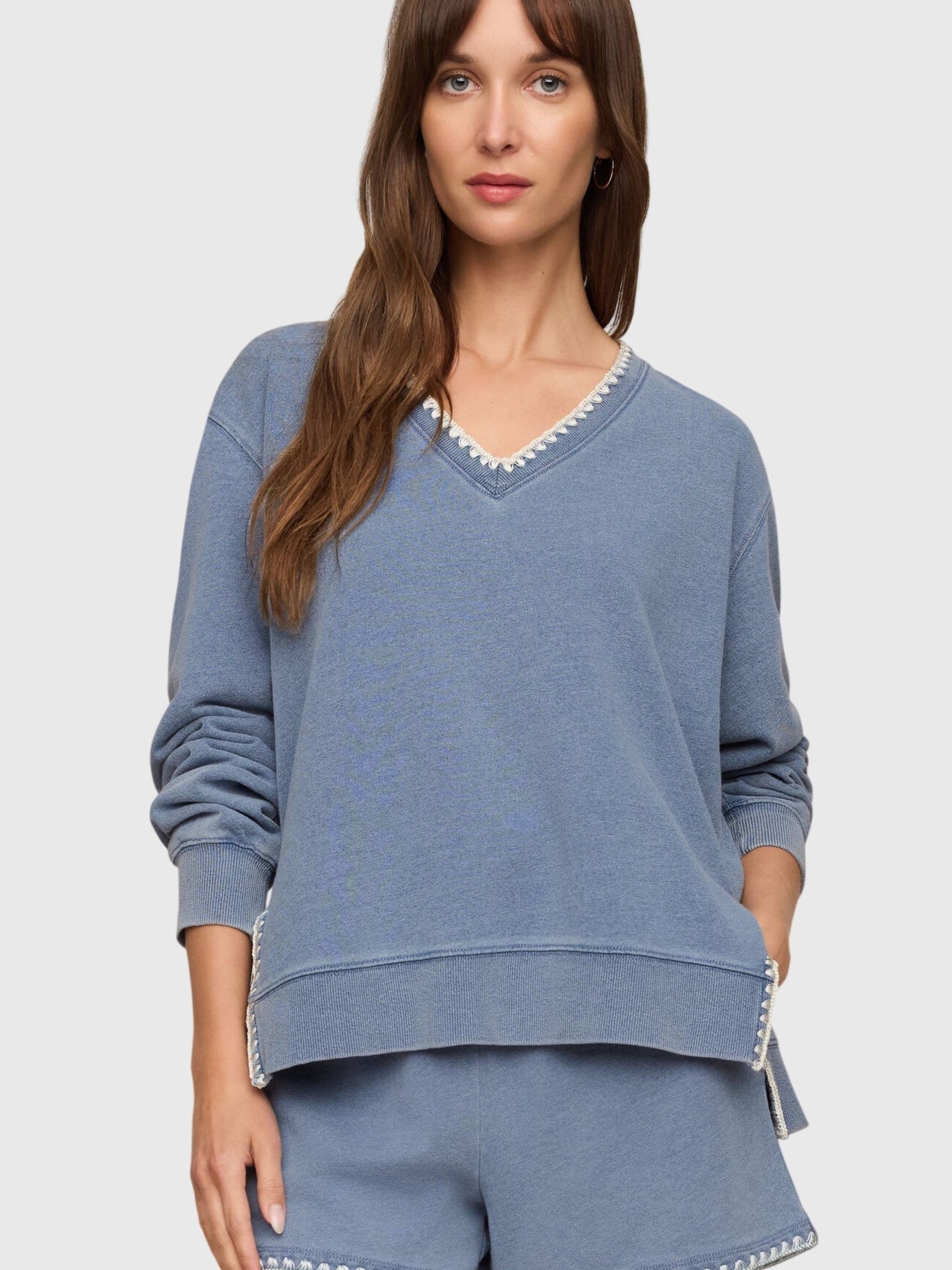 Z Supply Women's Cam Knit Denim Whipstitch Top - Saint Bernard
