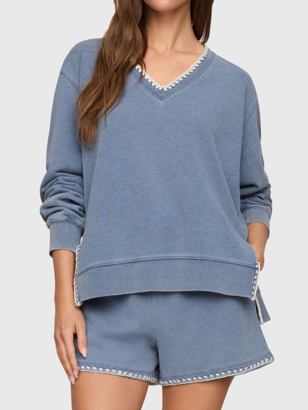 Z Supply Women's Cam Knit Denim Whipstitch Top - Saint Bernard