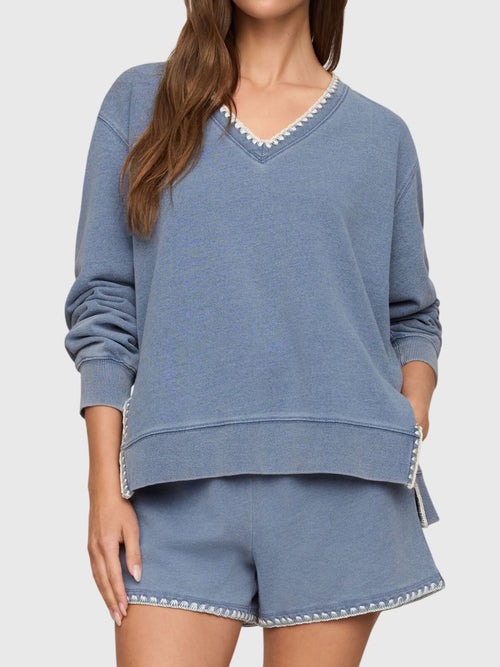 Z Supply Women's Cam Knit Denim Whipstitch Top - Saint Bernard
