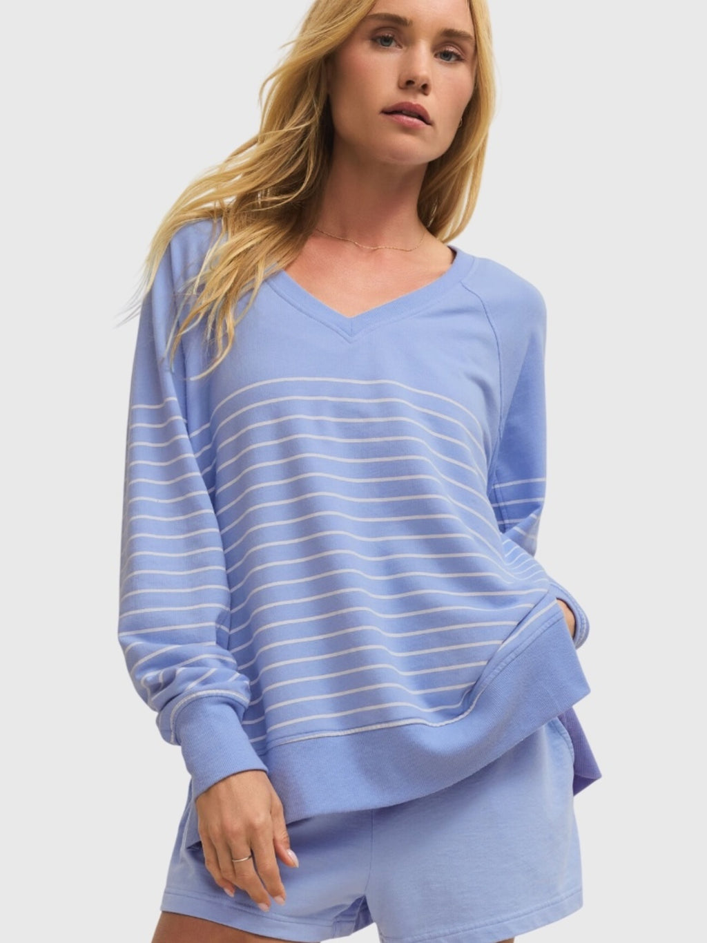 Z Supply Women's Weekender Stripe V-Neck Sweatshirt - Saint Bernard