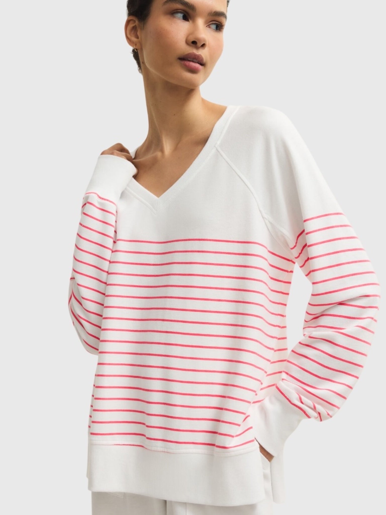 Z Supply Women's Weekender Stripe V-Neck Sweatshirt - Saint Bernard