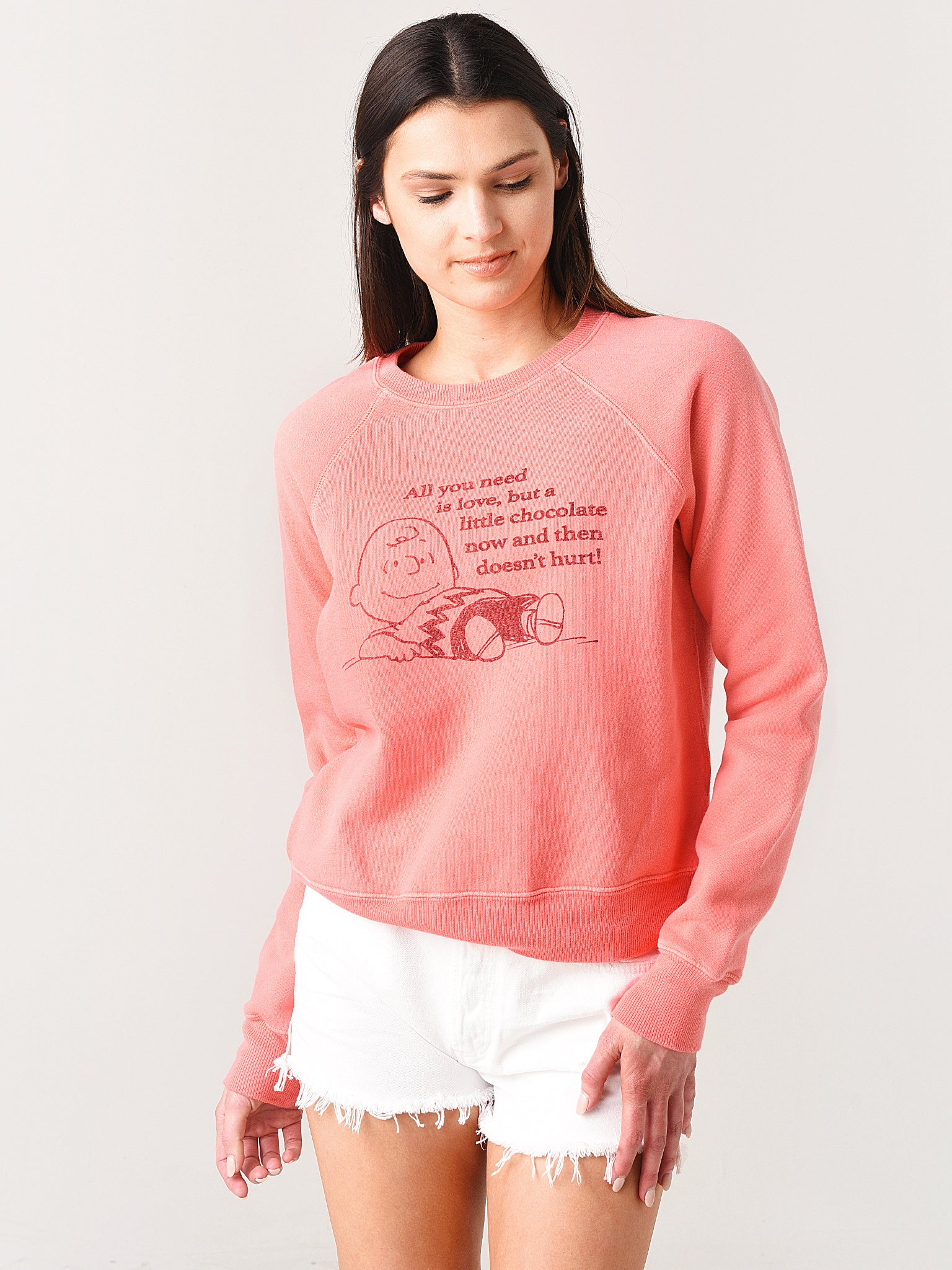 Re/Done Women's Classic Raglan "All You Need Is" Crewneck Sweatshirt - Saint Bernard