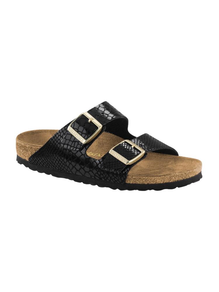 Bikenstock Women's Arizona Shiny Snake Black Sandal - Saint Bernard