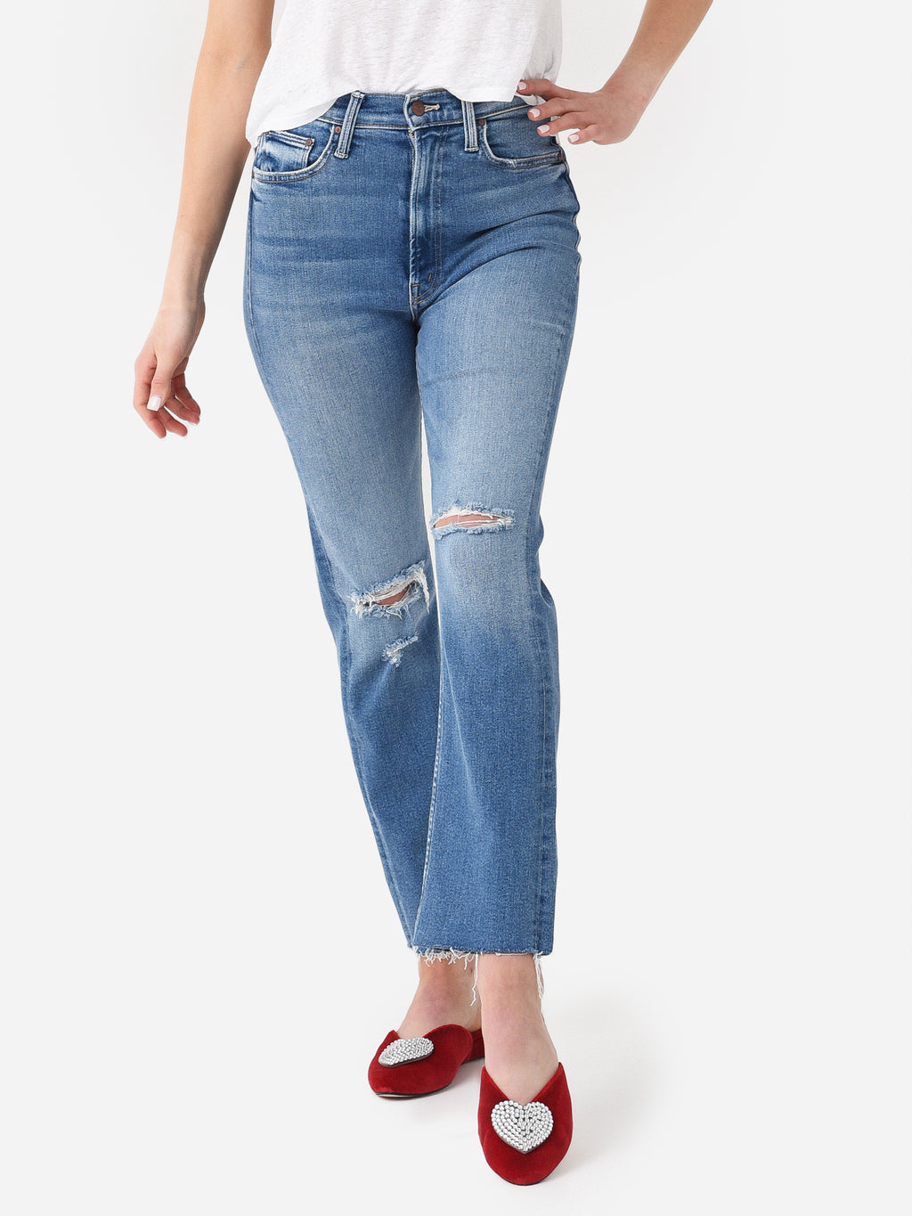 Mother Women's The High Waisted Rider Ankle Fray Jean - Saint Bernard